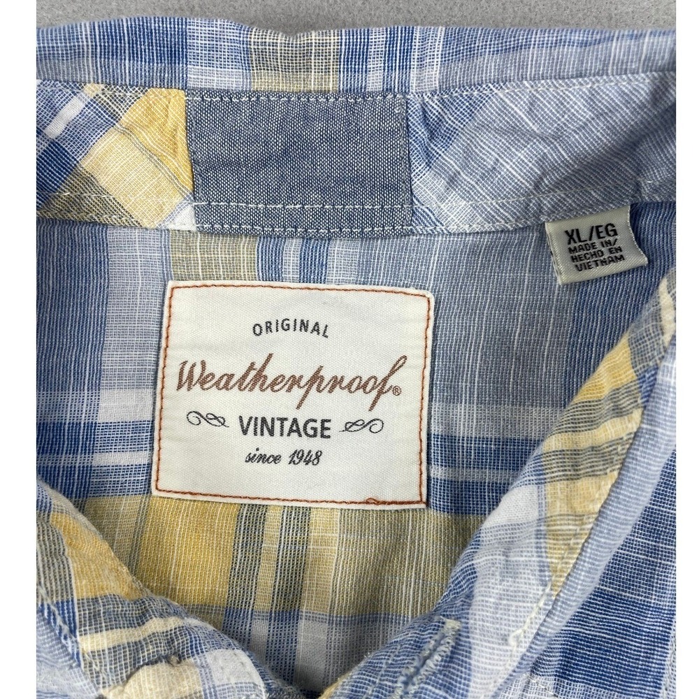 Weatherproof Mens Shirt Short Sleeve Plaid Blue Yellow Cotton XL - Picture 2 of 9